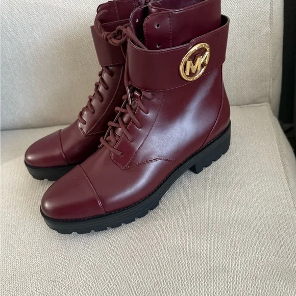 Michael Kors lace up Burgundy Combat Boots - Picture 2 of 5